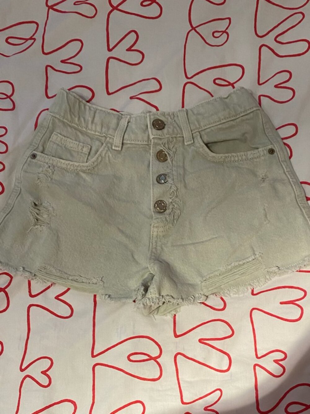 Zara Girls High Waisted Distressed Denim Shorts Button Fly Girls 11-12